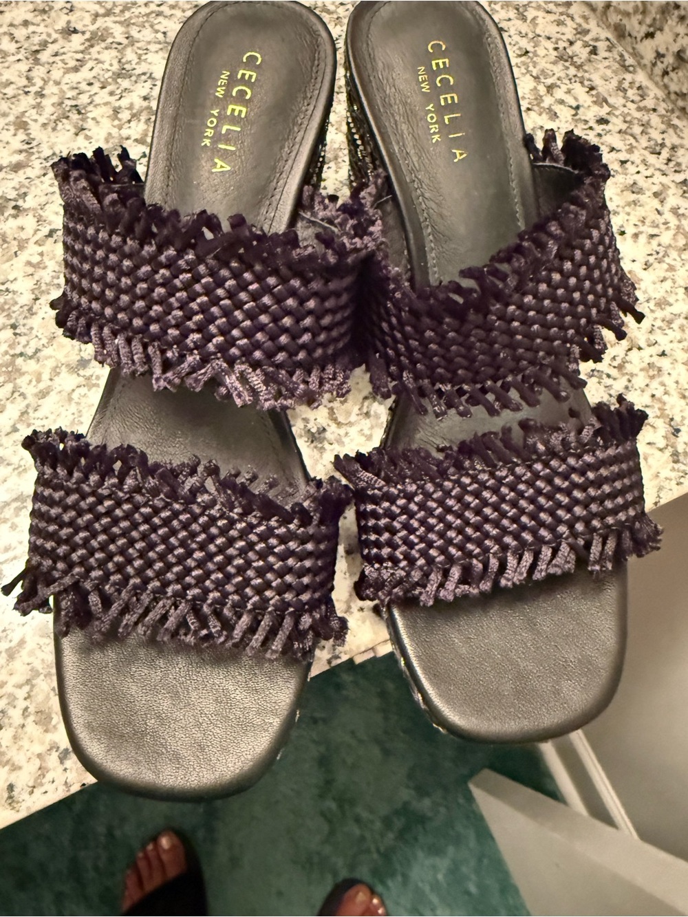 CECELIA NEW YORK Black Woven Double-Strap Slide Mules